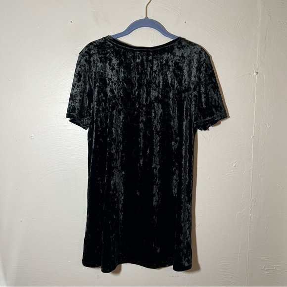 Spring + Mercer Womens Velvet Legging Tee Size Large Black V-Neck Short Sleeve - Picture 6 of 6